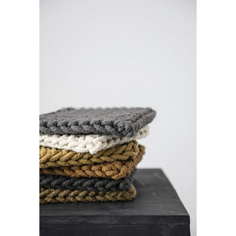 Crocheted Pot Holder with Leather Loop, 6 Colors Options
