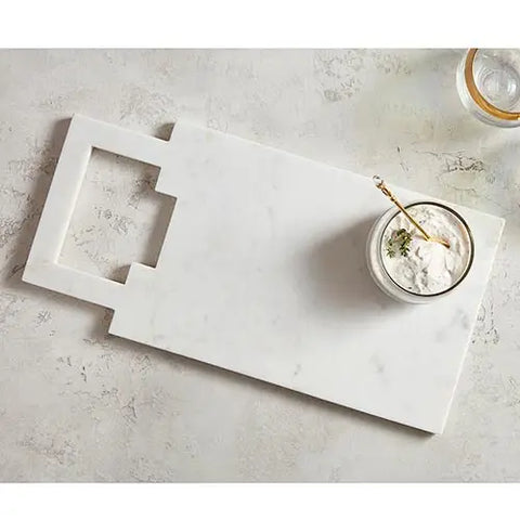 White Marble Serving Tray with Carved Handle