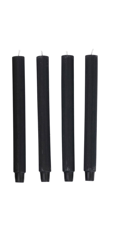 Black Unscented Pleated Taper Candles, Set of 2 (2 Size Options)