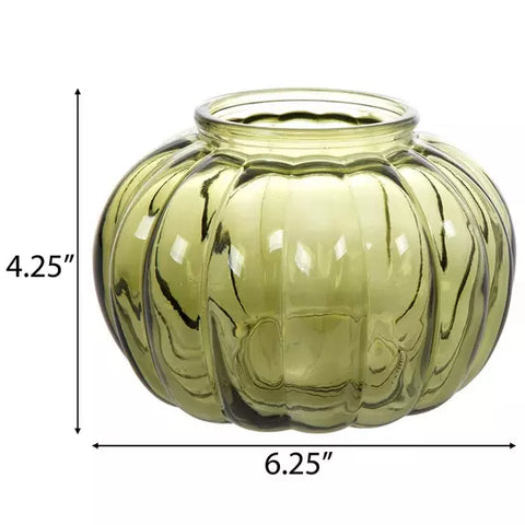 Pumpkin Glass Vase, Small Green