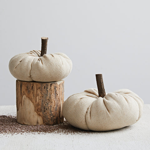 Fabric Pumpkin w/ Wood Stem, Nutmeg Color - 2 Size Options