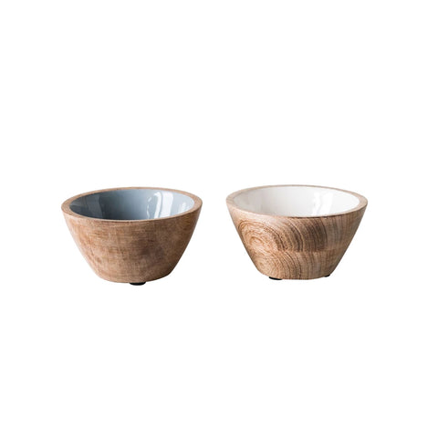 Enameled Mango Wood Bowl, 2 Color Options