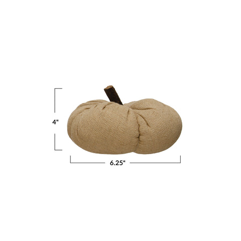 Fabric Pumpkin w/ Wood Stem, Nutmeg Color - 2 Size Options