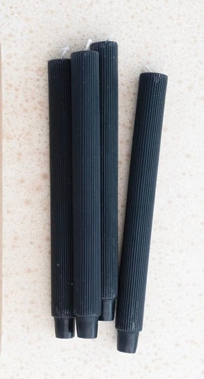 Black Unscented Pleated Taper Candles, Set of 2 (2 Size Options)