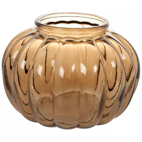 Pumpkin Glass Vase, Small Brown