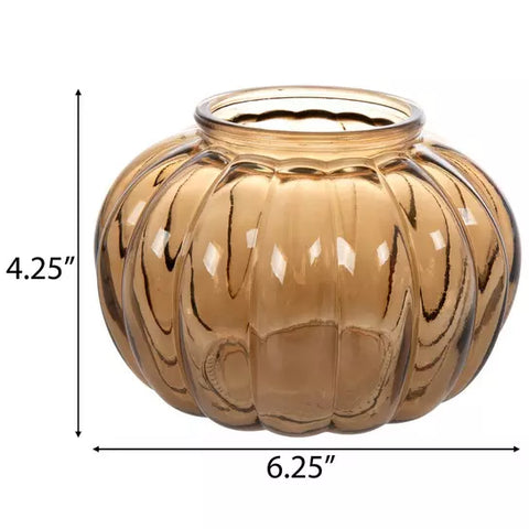 Pumpkin Glass Vase, Small Brown