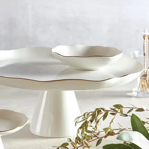 White Ceramic Bowl - Gold Trim