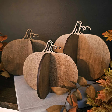 3D Wood Pumpkin - Brown Color, 2 Size Options