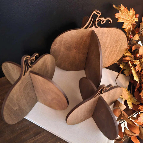 3D Wood Pumpkin - Brown Color, 2 Size Options