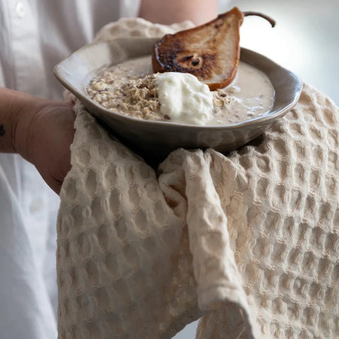 Stonewashed Cotton Waffle Weave Tea Towel - Natural Cream