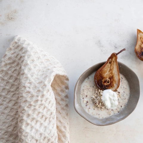 Stonewashed Cotton Waffle Weave Tea Towel - Natural Cream