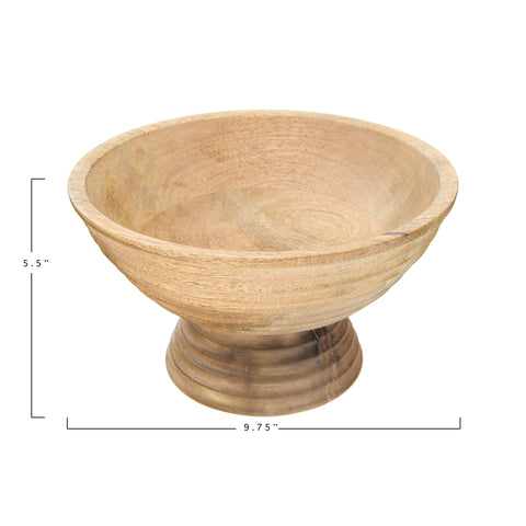 Mango Wood Ridged Footed Bowl