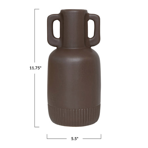 Matte Brown Ceramic Vase with Handles