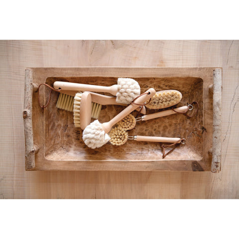 beech wood dish brush with leather strap