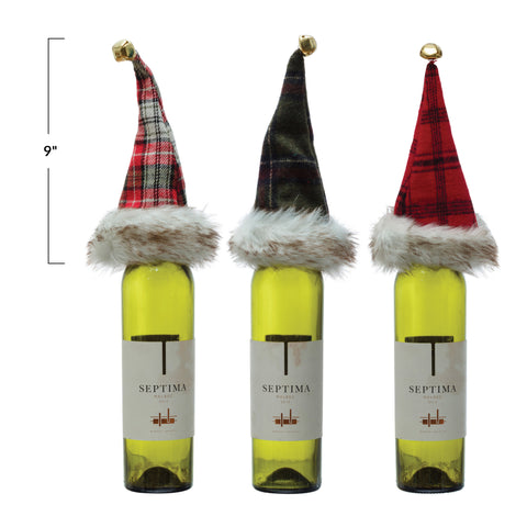 Plaid Hat Bottle Topper with Fur Trim, 3 Color Styles