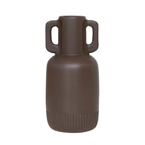 Matte Brown Ceramic Vase with Handles