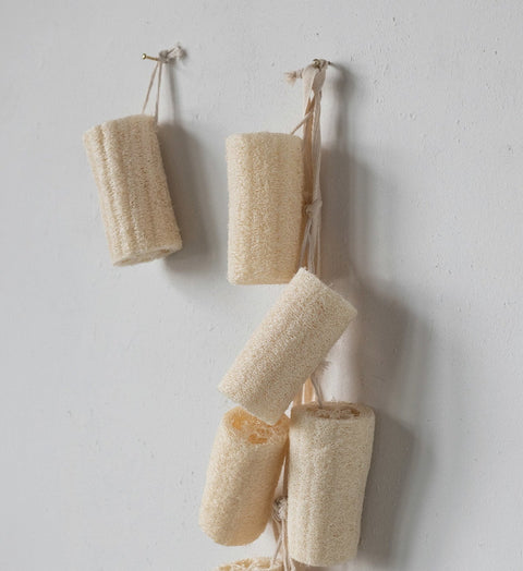 Loofa Brush with Cotton Rope Hanger, Natural