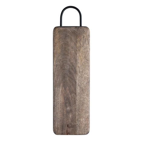 Mango Wood Cutting Board w/ Black Metal Handle, Walnut Finish