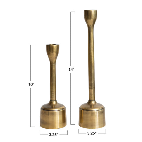 Cast Aluminum Taper Holders, Antique Brass Finish - 2 Size Options