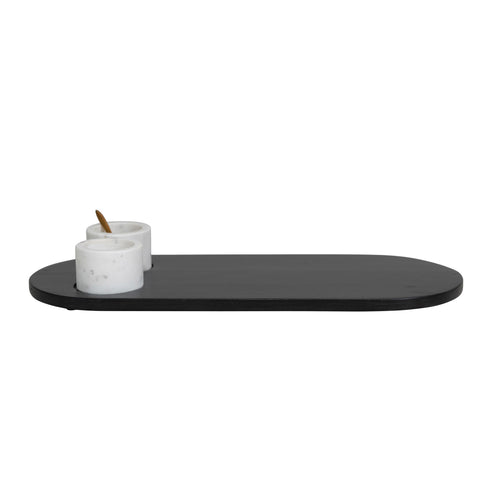 Mango Wood Tray with Marble Bowls & Gold Finish Stainless Steel Spoon