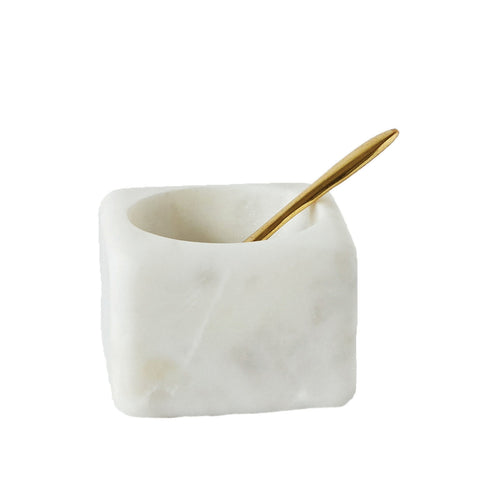 Marble Pinch Pot Bowl with Brass Spoon, Set of 2 - Coastal Vibes Candles