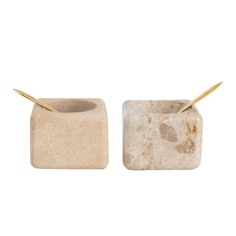 Marble Sandstone Pinch Pot with Brass Spoons - Coastal Vibes Candles