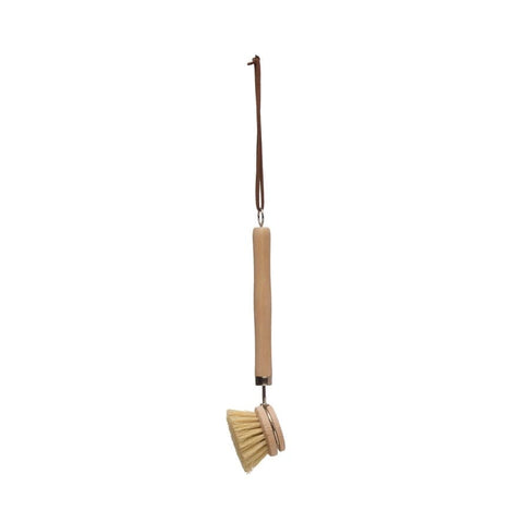 beech wood dish brush with leather strap