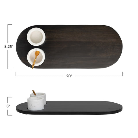 Mango Wood Tray with Marble Bowls & Gold Finish Stainless Steel Spoon